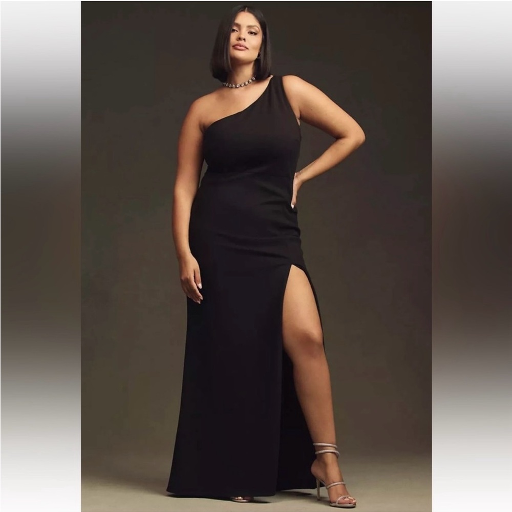 BHLDN Hallie One-Shoulder Stretch Crepe Maxi Gown
